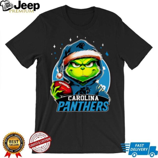 Carolina X Grinch Santa Hat Hold Bowl Merry Christmas Shirt