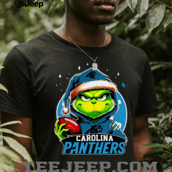 Carolina X Grinch Santa Hat Hold Bowl Merry Christmas Shirt