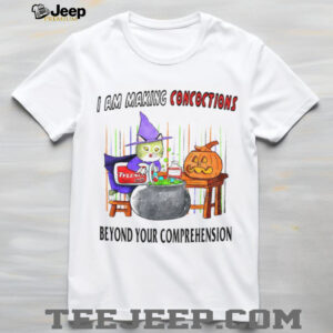 Cat witch I am making concoctions beyond your comprehension pumpkin Halloween shirt