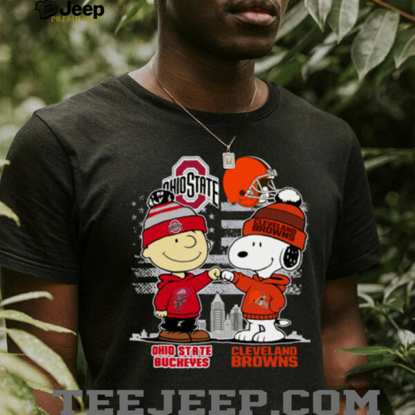 Charlie Brown And Snoopy X Ohio State Buckeyes Cleveland Browns Logo Shirt