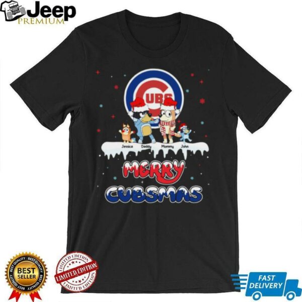 Chicago Cubs Custom Name Bluey Family Christmas Shirt – Personalized MLB Fan Tee – Holiday Baseball Gift for Men & Women