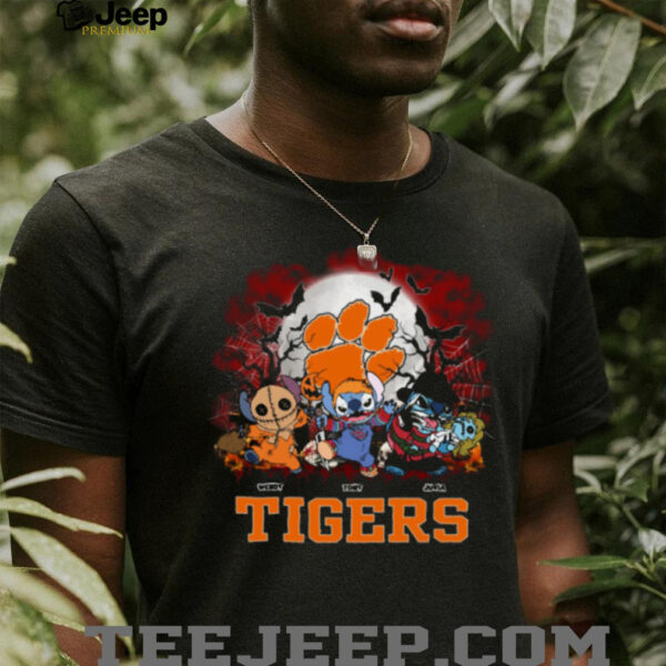 Clemson Tigers Spooky Season Stitch Horror Shirt – Custom NCAA Football Tee – Personalized Halloween Gift for College Sports Fans