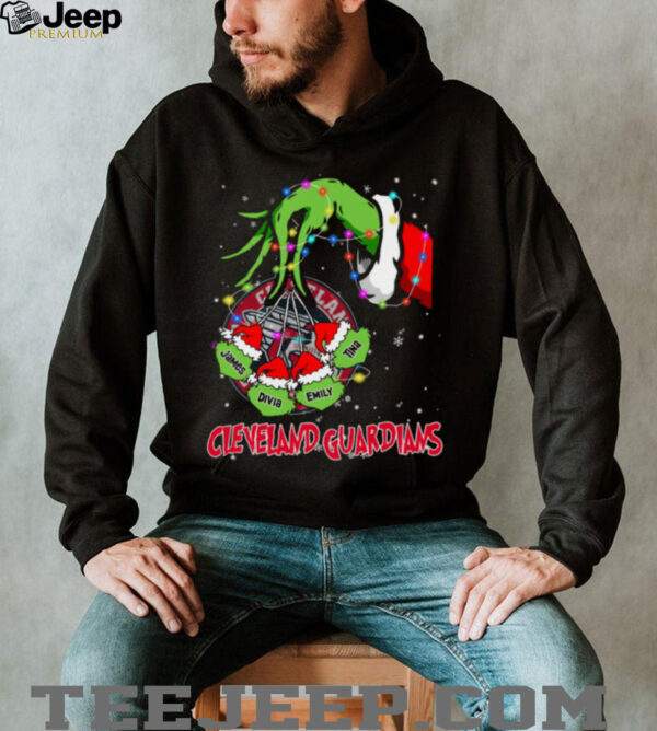 Cleveland Guardians Custom Name Grinch Xmas Lights Shirt – Personalized MLB Baseball Fan Holiday Gift Tee