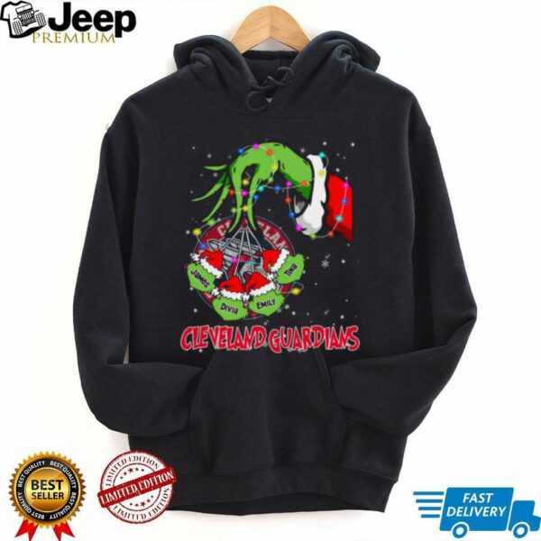 Cleveland Guardians Custom Name Grinch Xmas Lights Shirt – Personalized MLB Baseball Fan Holiday Gift Tee