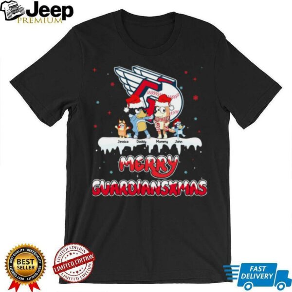 Cleveland Guardians Personalized Bluey Family Christmas Tee – Custom MLB Fan Shirt – Holiday Gift Baseball Outfit for Fans