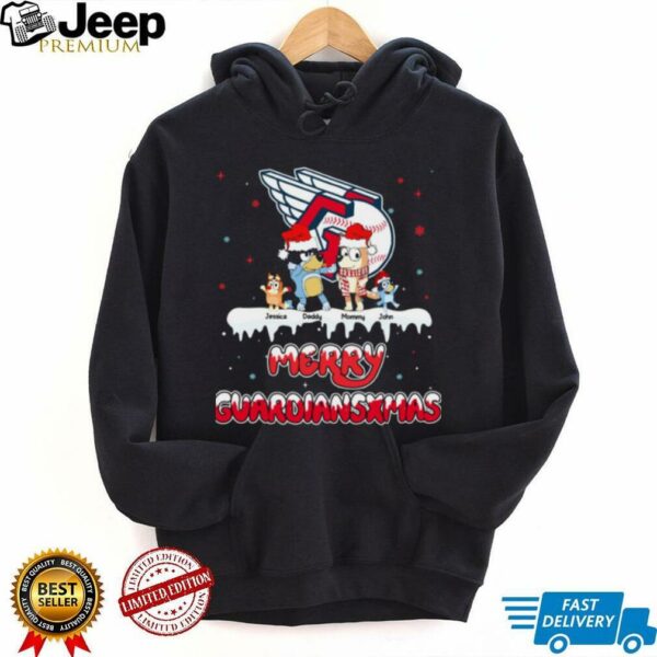 Cleveland Guardians Personalized Bluey Family Christmas Tee – Custom MLB Fan Shirt – Holiday Gift Baseball Outfit for Fans
