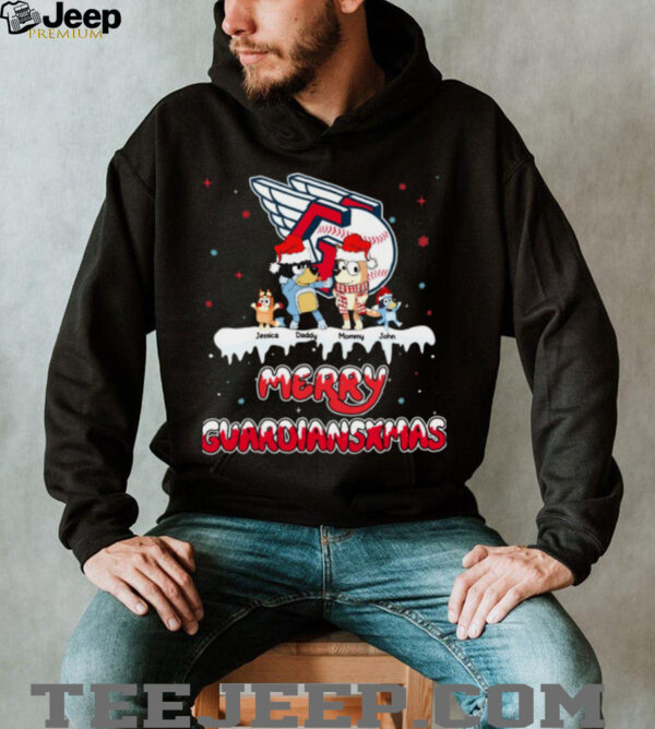 Cleveland Guardians Personalized Bluey Family Christmas Tee – Custom MLB Fan Shirt – Holiday Gift Baseball Outfit for Fans