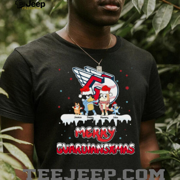 Cleveland Guardians Personalized Bluey Family Christmas Tee – Custom MLB Fan Shirt – Holiday Gift Baseball Outfit for Fans