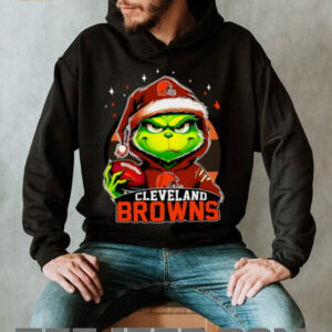 Cleveland X Grinch Santa Hat Hold Bowl Merry Christmas Shirt