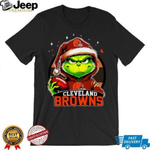 Cleveland X Grinch Santa Hat Hold Bowl Merry Christmas Shirt
