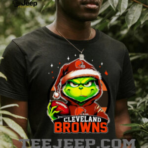 Cleveland X Grinch Santa Hat Hold Bowl Merry Christmas Shirt