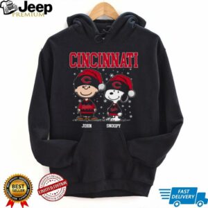 Custom Cincinnati Reds Holiday Shirt, Snoopy Charlie Brown Christmas Baseball Tee with Santa Hat, Cute MLB Fan Gift