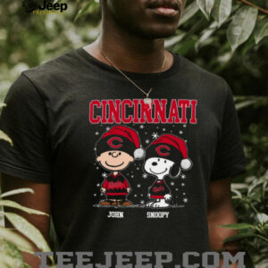 Custom Cincinnati Reds Holiday Shirt, Snoopy Charlie Brown Christmas Baseball Tee with Santa Hat, Cute MLB Fan Gift