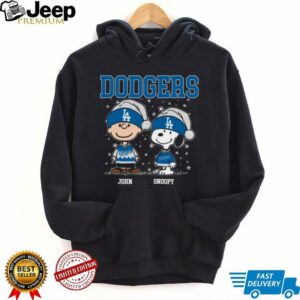 Custom Dodgers Snoopy Charlie Brown Holiday Shirt, Christmas Baseball Tee with Santa Hat, Cute Funny MLB Fan Gift
