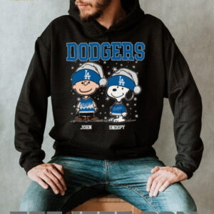 Custom Dodgers Snoopy Charlie Brown Holiday Shirt, Christmas Baseball Tee with Santa Hat, Cute Funny MLB Fan Gift
