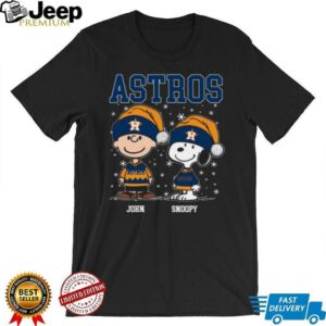 Custom Houston Astros Christmas Tee, Snoopy Charlie Brown Holiday Shirt with Santa Hat, Cute MLB Baseball Fan Gift Idea