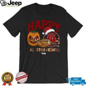 Custom Indiana Hoosiers HalloThanksMas Shirt, Cute Holiday Tee with Pumpkin Santa Hat Football, NCAA Gift for Halloween Thanksgiving Christmas