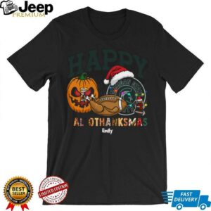 Custom Michigan State Spartans HalloThanksMas Shirt, Festive Holiday Tee with Pumpkin Football Santa Hat, NCAA Gift for Halloween Thanksgiving Christmas