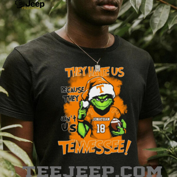 Custom Name Tennessee Volunteers Grinch Tee – NCAA Football Holiday Shirt – “They Hate Us Because They Ain’t Us” Christmas Gift