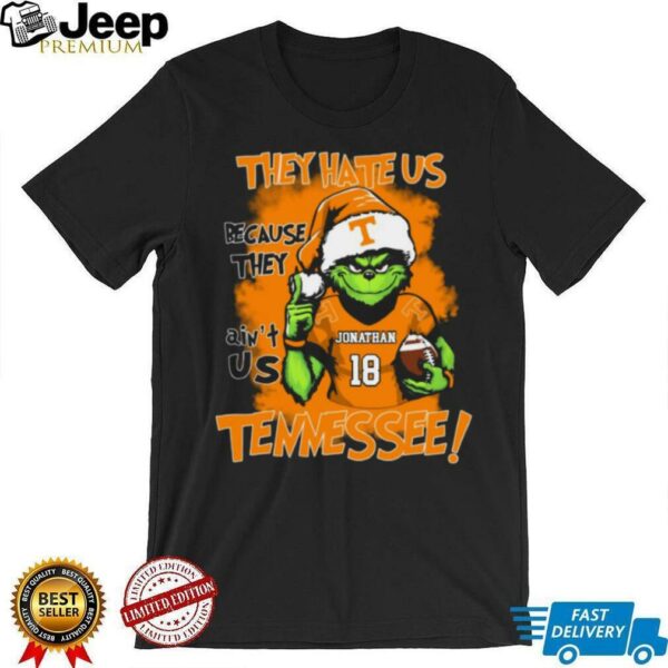 Custom Name Tennessee Volunteers Grinch Tee – NCAA Football Holiday Shirt – “They Hate Us Because They Ain’t Us” Christmas Gift