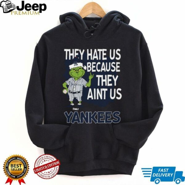 Custom New York Yankees Christmas Shirt, Grinch Santa Baseball Tee with Quote They Hate Us Ain’t Us, Fun MLB Fan Gift