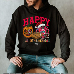 Custom Ohio State Buckeyes HalloThanksMas Shirt, Cute Holiday Tee with Pumpkin Santa Hat Football, NCAA Gift for Halloween Thanksgiving Christmas