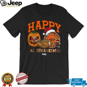 Custom Oklahoma State Cowboys HalloThanksMas Shirt, Festive Holiday Tee with Pumpkin Football Santa Hat, NCAA Gift for Halloween Thanksgiving Christmas