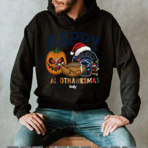 Custom Penn State Nittany Lions HalloThanksMas Shirt, Festive Holiday Tee with Pumpkin Football Santa Hat, NCAA Gift for Halloween Thanksgiving Christmas