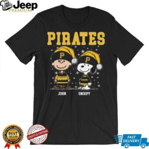 Custom Pittsburgh Pirates Christmas Tee, Snoopy Charlie Brown Holiday Baseball Shirt with Santa Hat, Cute MLB Fan Gift