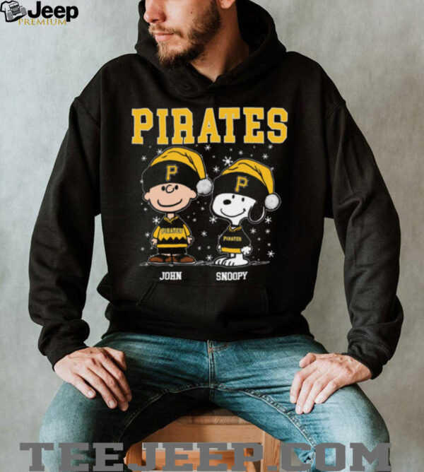 Custom Pittsburgh Pirates Christmas Tee, Snoopy Charlie Brown Holiday Baseball Shirt with Santa Hat, Cute MLB Fan Gift