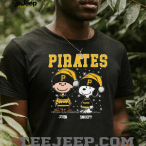 Custom Pittsburgh Pirates Christmas Tee, Snoopy Charlie Brown Holiday Baseball Shirt with Santa Hat, Cute MLB Fan Gift