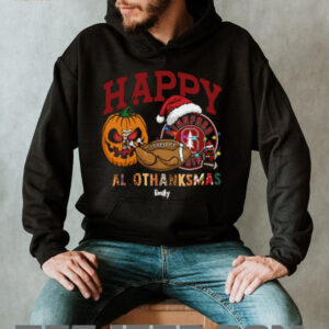 Custom Stanford Cardinal HalloThanksMas Shirt, Festive Holiday Tee with Pumpkin Football Santa Hat, NCAA Fan Gift for Halloween Thanksgiving Christmas