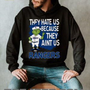 Custom Texas Rangers Christmas Shirt, Funny Grinch Santa Baseball Tee with Quote They Hate Us Ain’t Us, MLB Fan Gift