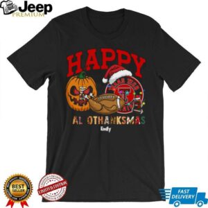 Custom Texas Tech Red Raiders HalloThanksMas Shirt, Cute Holiday Tee with Pumpkin Santa Hat Football, NCAA Gift for Halloween Thanksgiving Christmas