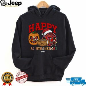 Custom Texas Tech Red Raiders HalloThanksMas Shirt, Cute Holiday Tee with Pumpkin Santa Hat Football, NCAA Gift for Halloween Thanksgiving Christmas