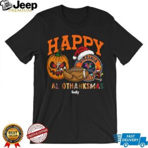 Custom Virginia Cavaliers HalloThanksMas Shirt, Cute Holiday Tee with Pumpkin Santa Hat Football, NCAA Gift for Halloween Thanksgiving Christmas