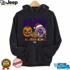 Custom Washington Huskies HalloThanksMas Shirt, Cute Holiday Tee with Pumpkin Santa Hat Football, NCAA Gift for Halloween Thanksgiving Christmas