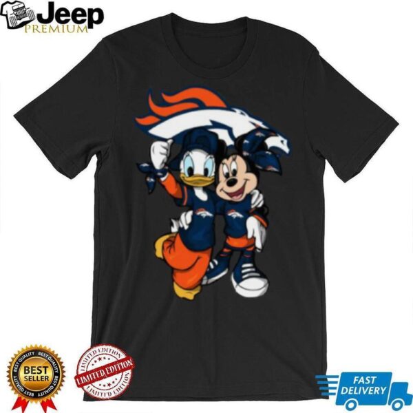 Disney Players Mickey Donald Duck Goofy Denver Broncos Logo Shirt