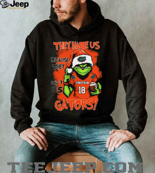 Florida Gators Custom Name Grinch Christmas T Shirt – NCAA Football Holiday Tee – Quote “They Hate Us Because They Ain’t Us” Outfit
