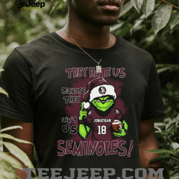 Florida State Seminoles Custom Name Grinch Christmas Tee – NCAA Football Holiday Shirt – “They Hate Us Because They Ain’t Us” Gift
