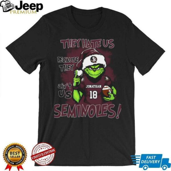 Florida State Seminoles Custom Name Grinch Christmas Tee – NCAA Football Holiday Shirt – “They Hate Us Because They Ain’t Us” Gift
