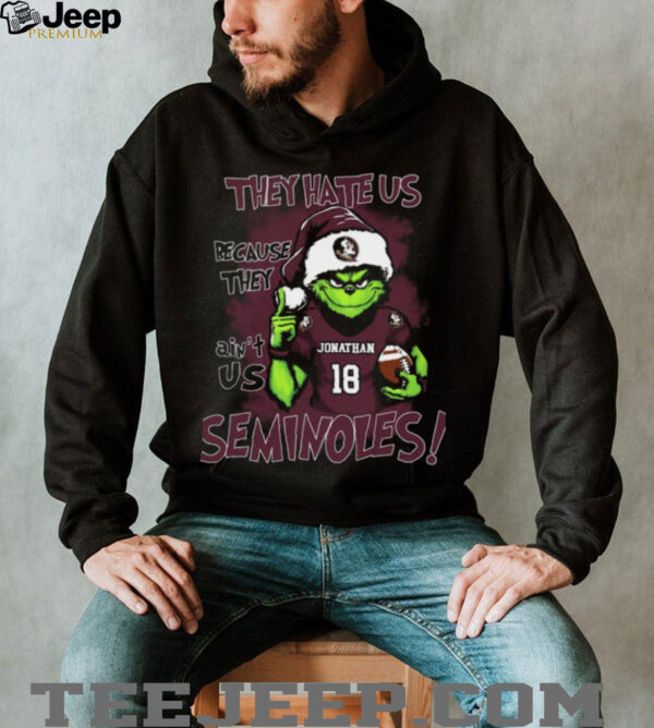 Florida State Seminoles Custom Name Grinch Christmas Tee – NCAA Football Holiday Shirt – “They Hate Us Because They Ain’t Us” Gift