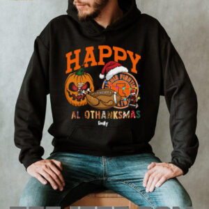 Funny HalloThanksMas Illinois Fighting Illini Shirt, Personalized Holiday Tee with Pumpkin Football Santa Hat, NCAA Gift for Halloween Thanksgiving Christmas