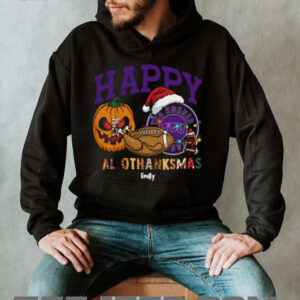 Funny HalloThanksMas TCU Horned Frogs Shirt, Personalized Holiday Tee with Pumpkin Football Santa Hat, NCAA Fan Gift for Halloween Thanksgiving Christmas