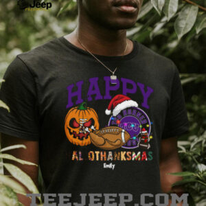 Funny HalloThanksMas TCU Horned Frogs Shirt, Personalized Holiday Tee with Pumpkin Football Santa Hat, NCAA Fan Gift for Halloween Thanksgiving Christmas