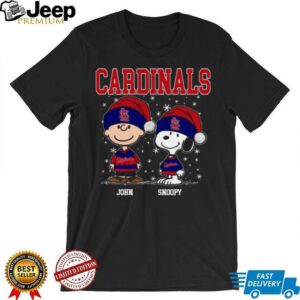 Funny Snoopy Charlie Brown Christmas Shirt, Personalized St. Louis Cardinals Holiday Baseball Tee with Santa Hat, MLB Gift