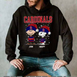 Funny Snoopy Charlie Brown Christmas Shirt, Personalized St. Louis Cardinals Holiday Baseball Tee with Santa Hat, MLB Gift