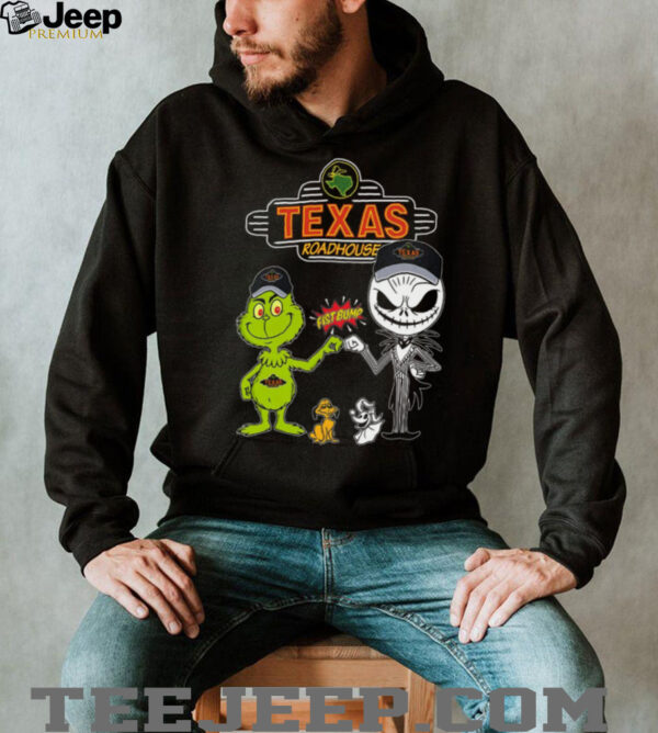 Grinch And Jack Skellington Fist Bump Friends Texas Roadhouse Halloween Logo Shirt