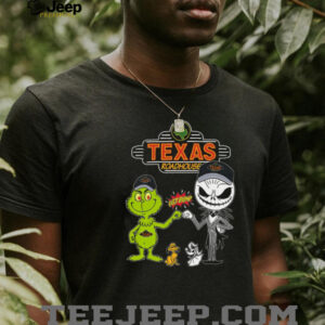 Grinch And Jack Skellington Fist Bump Friends Texas Roadhouse Halloween Logo Shirt