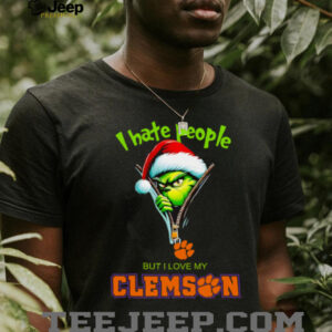 Grinch Santa Hat I Hate People But I Love My Clemson Tigers Christmas Logo Shirt Clothing